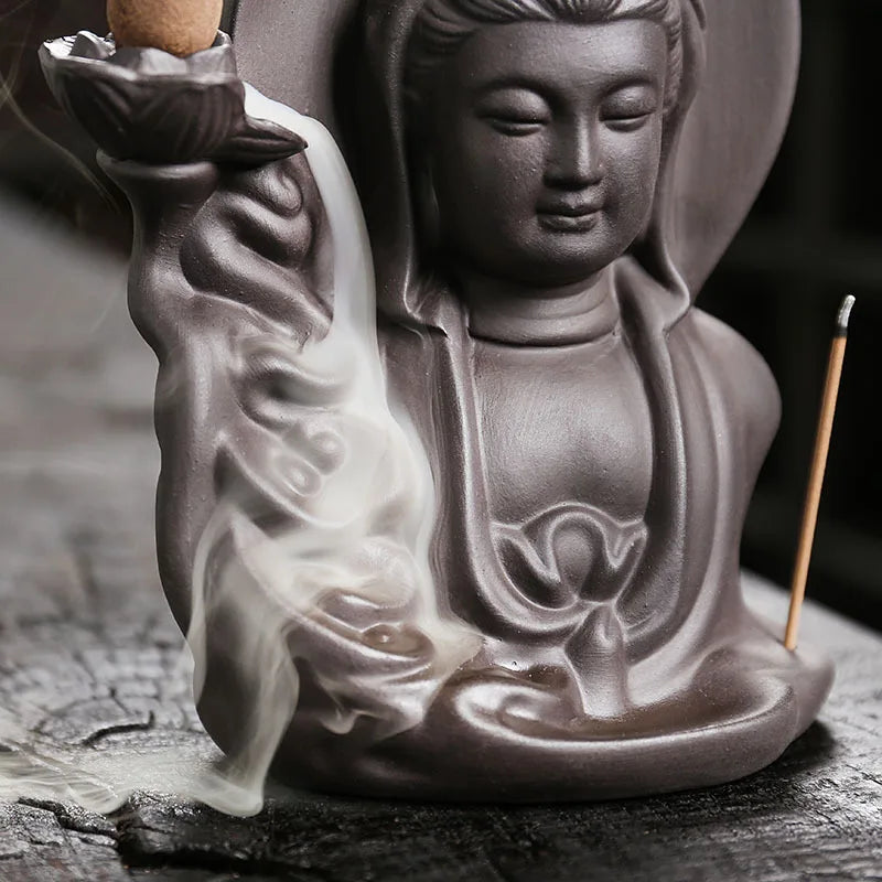 Buddha Backflow Incense Burner – Purple Sand Waterfall Aromatherapy Statue