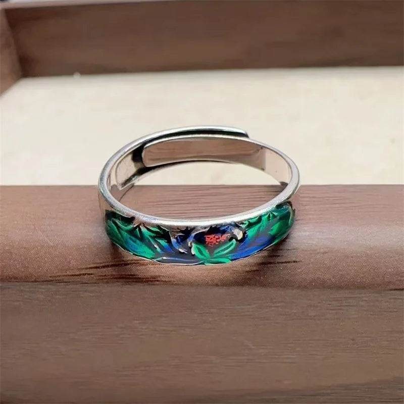 Radiant Lotus Blossom Ring – Sterling Silver Adjustable Enamel Symbol of Renewal & Inner Peace