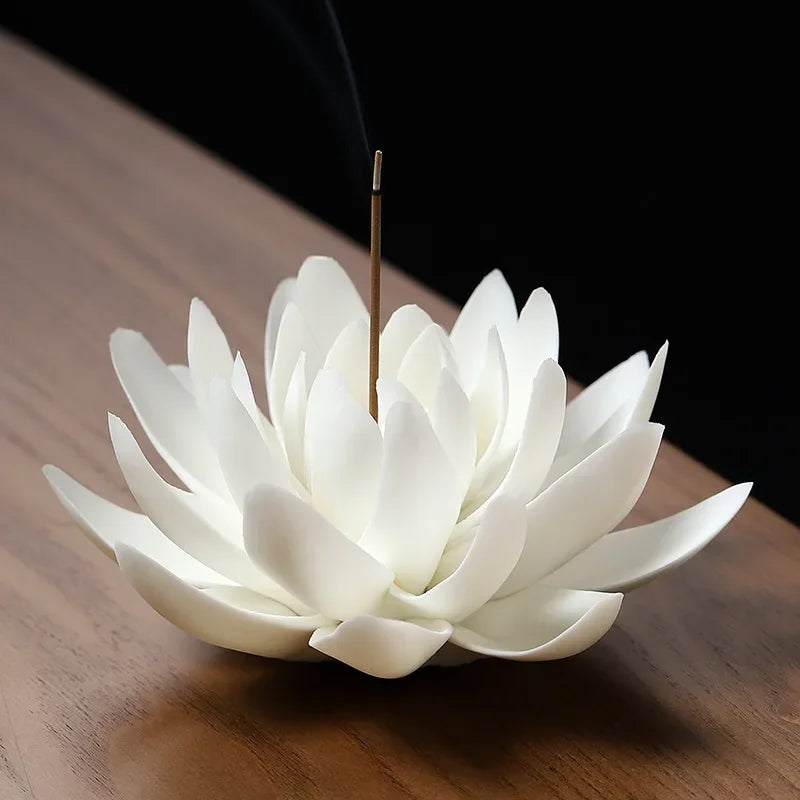 Ceramic White Lotus Incense Burner – Elegant Home & Meditation Décor