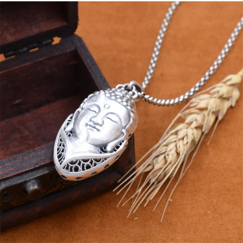 Silver Leaf Buddha Pendant Necklace