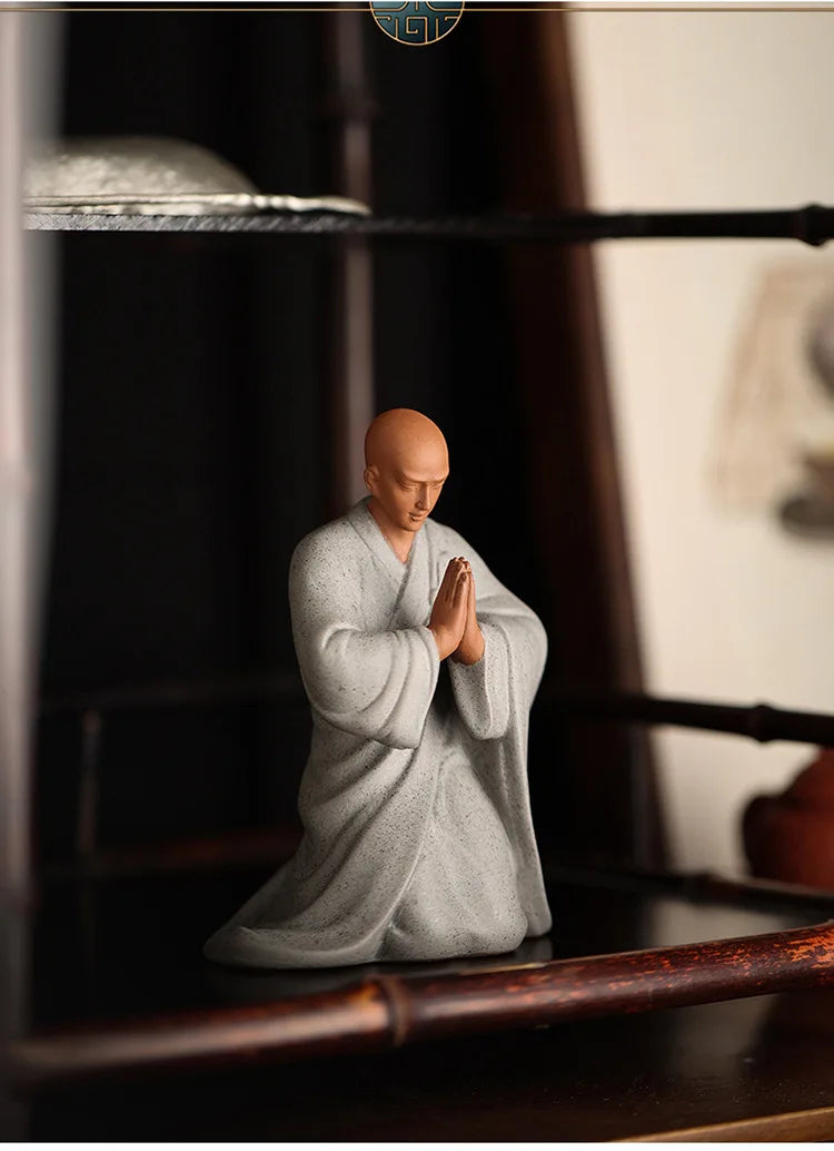 Handmade Ceramic Little Monk Blessing Statue
