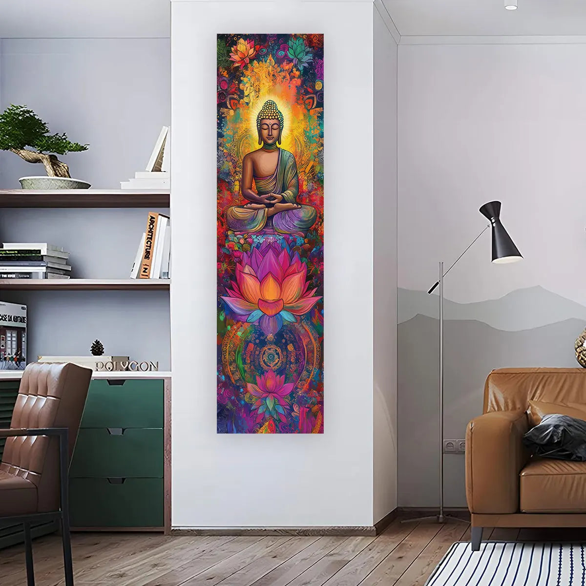 Colorful Buddha & Lotus Mandala Wall Tapestry