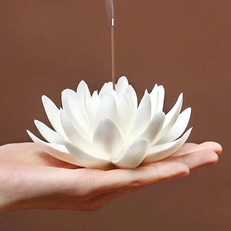 Ceramic White Lotus Incense Burner – Elegant Home & Meditation Décor