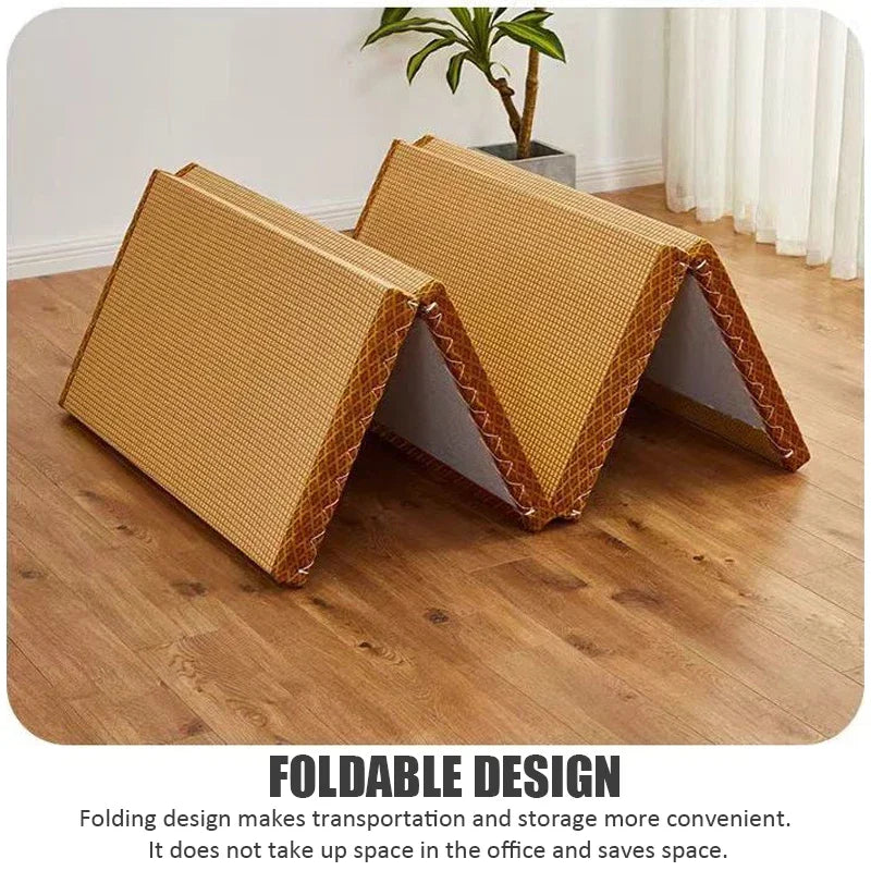 Foldable Tatami Meditation Mattress – Hard 3E Coconut Palm Core | Rattan Yoga Pad & Floor Bed