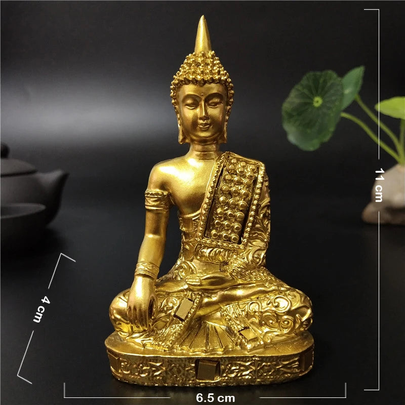 Handmade Resin Buddha Statue – Antique Bronze & Radiant Gold Luck Figurine