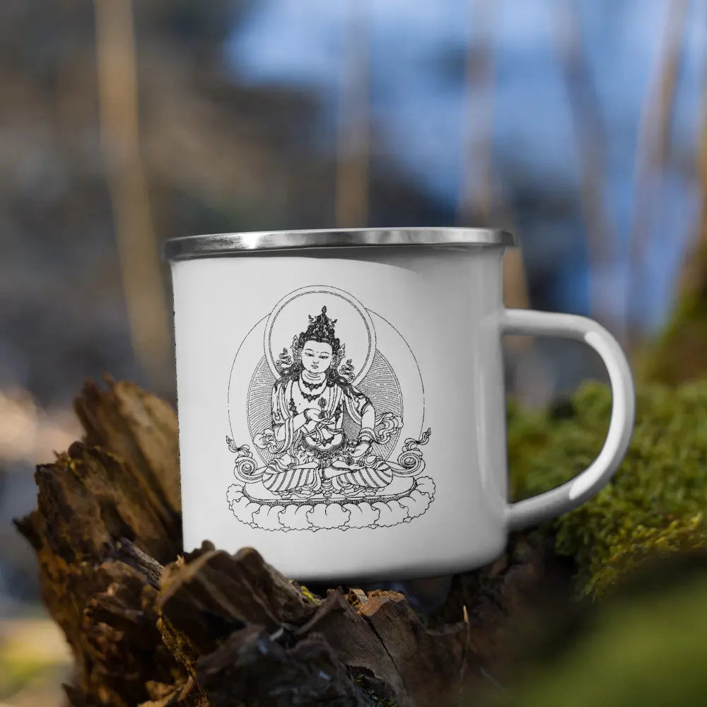 Tibetan Buddhist Enamel Mug 11oz Yoga & Zen Coffee Mug, Spiritual Birthday Gift