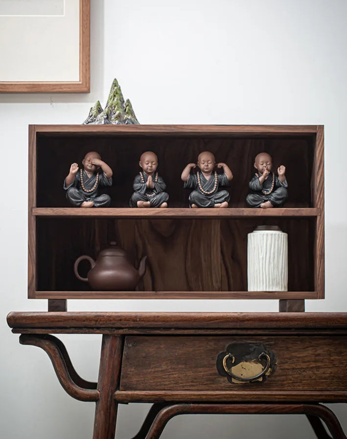 Four Little Monk Ceramic Statues – See No Evil, Hear No Evil, Speak No Evil & Prayer for Blessings