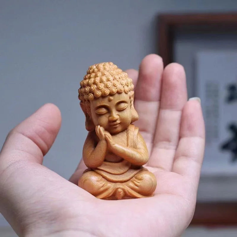 wood carving Little Tathagata sculptures Figurines wooden buddha statue the  Cute Home Room Office Wealth Luck Feng Shui Decor