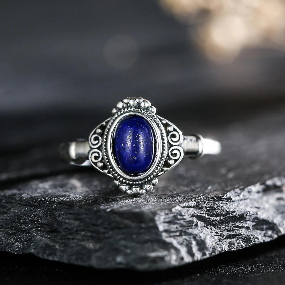 Blue Lapis Lazuli Ring – 925 Sterling Silver | Adjustable Unisex Spiritual Jewelry