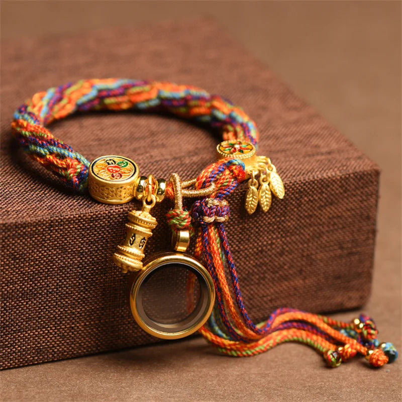 Hand-woven Tibetan Style Bracelet – Green Tara & Five Blessings Amulet
