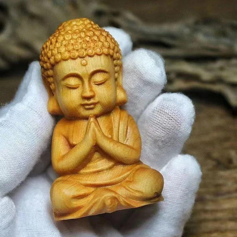 wood carving Little Tathagata sculptures Figurines wooden buddha statue the  Cute Home Room Office Wealth Luck Feng Shui Decor