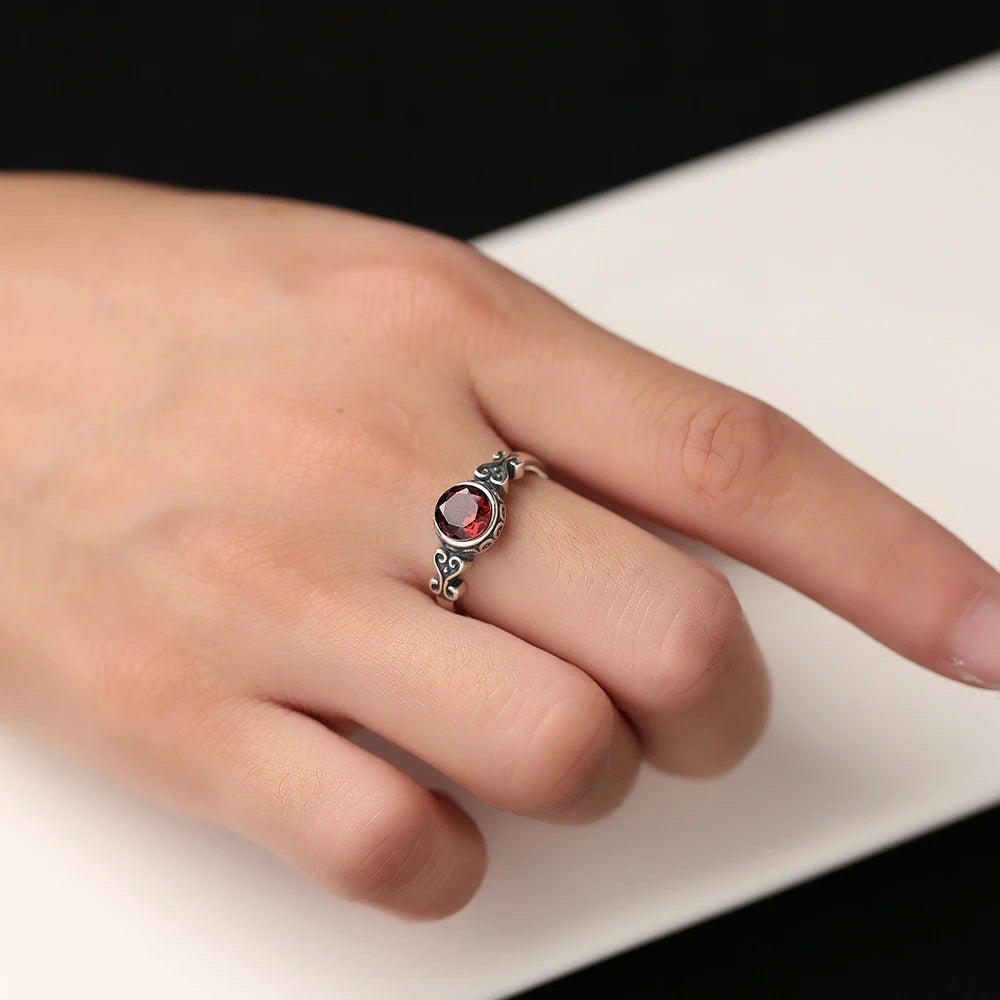 925 Sterling Silver Garnet Ring – Resizable Vintage Style