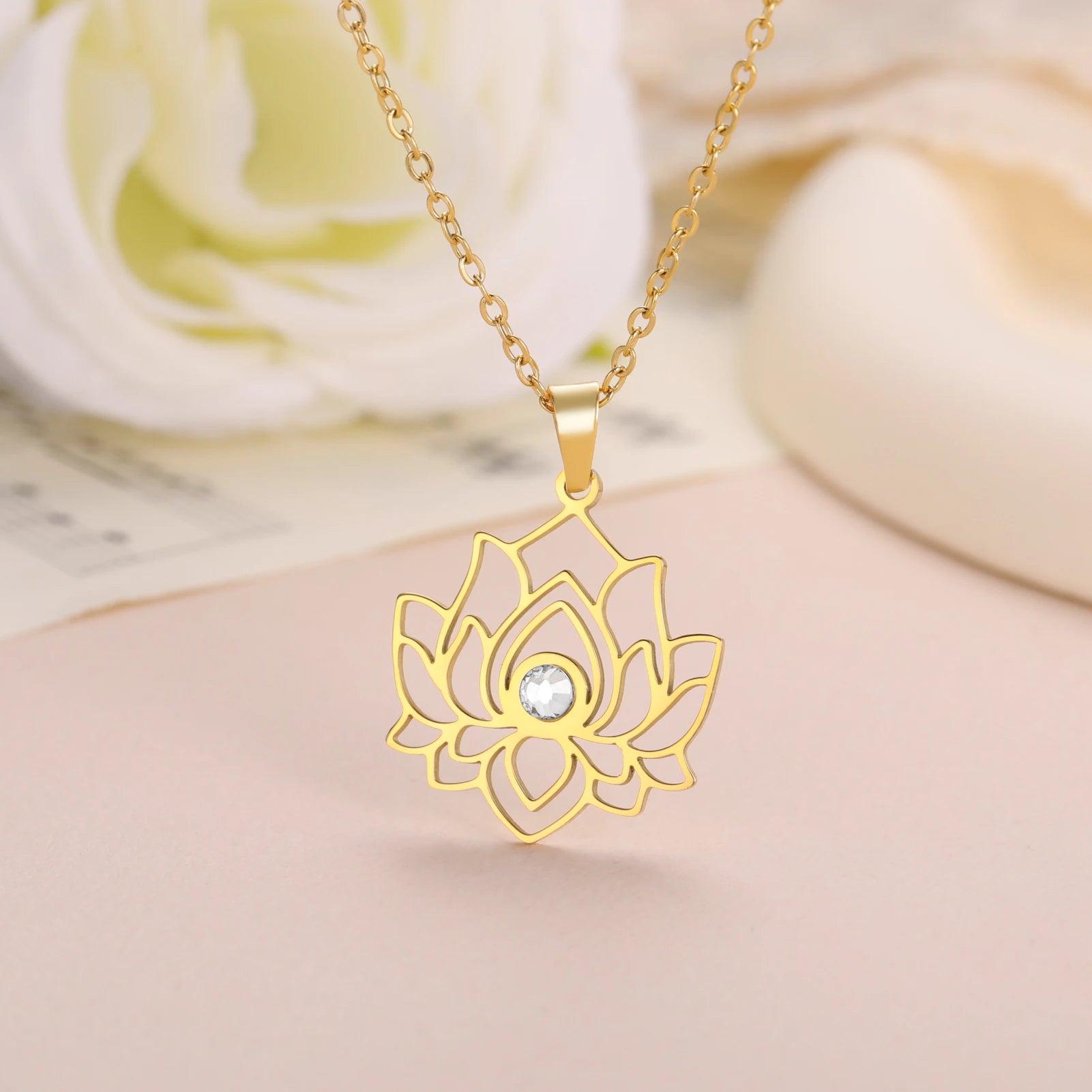 Lotus Flower Stainless Steel Necklace – Spiritual Yoga & Meditation Jewelry