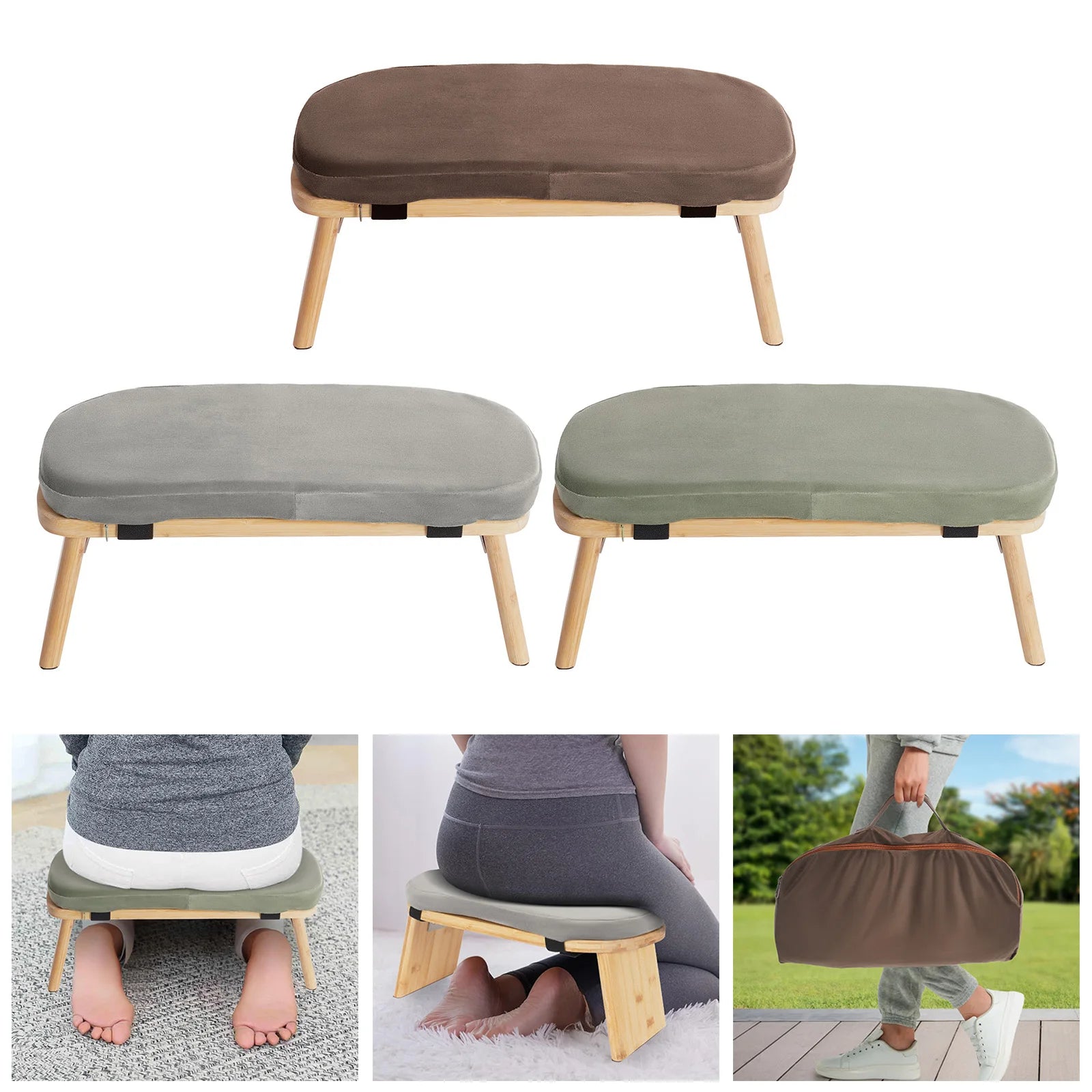 Foldable Bamboo Meditation Bench – Velvet Cushion with 5° Ergonomic Tilt & Carry Bag