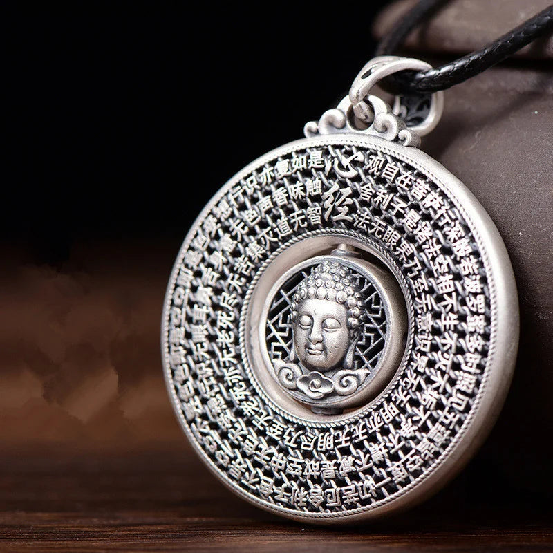 Heart Sutra Buddha Necklace - Rotatable Tathagata Scripture Pendant | Blessing Mantra Jewelry for Meditation & Protection
