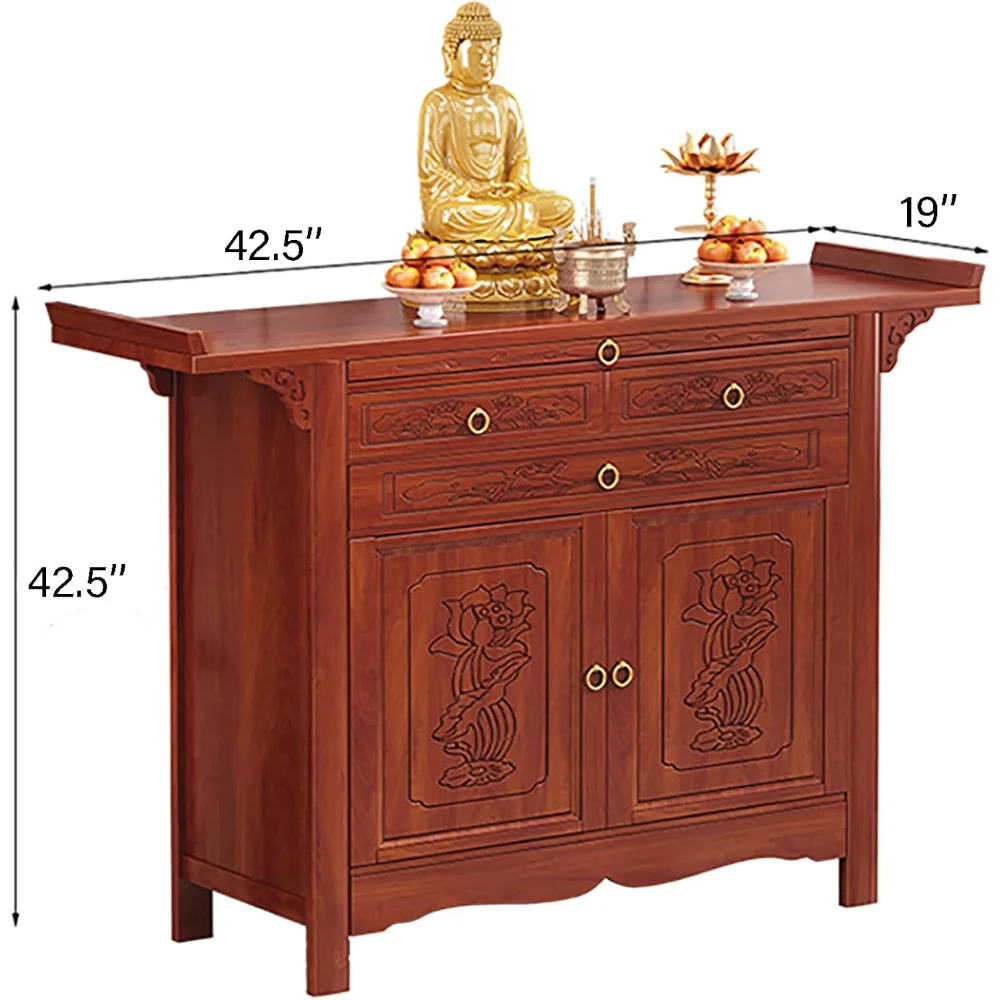 Buddha Altar Table – Bamboo Personal Shrine Cabinet with Drawers & Display Shelf