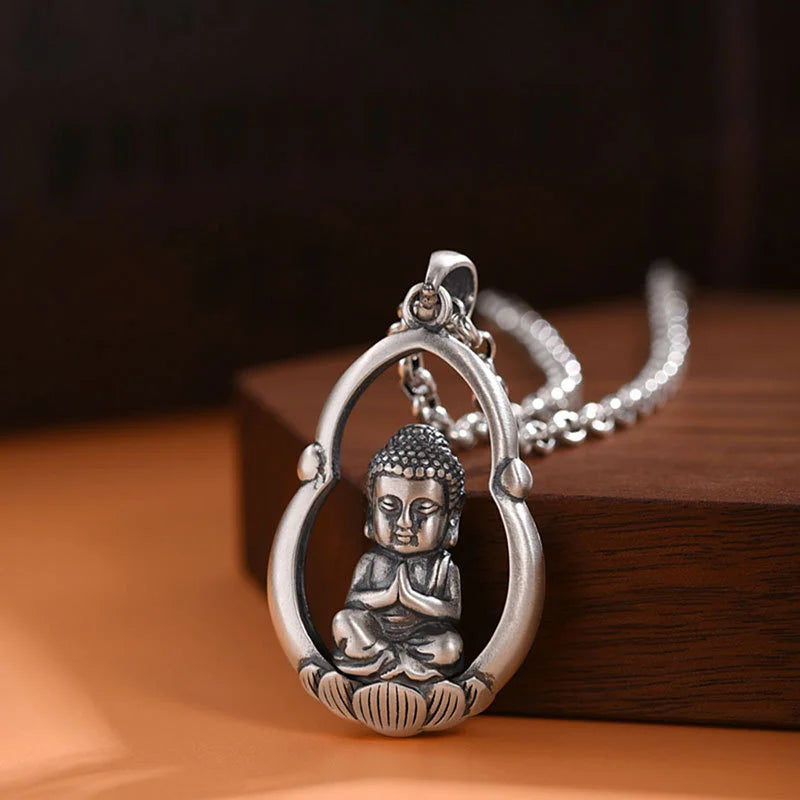 Classic Lotus Buddha Pendant Necklace – Sterling Silver Serenity & Protection