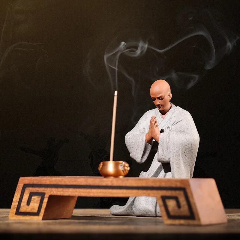 Handmade Ceramic Little Monk Blessing Statue