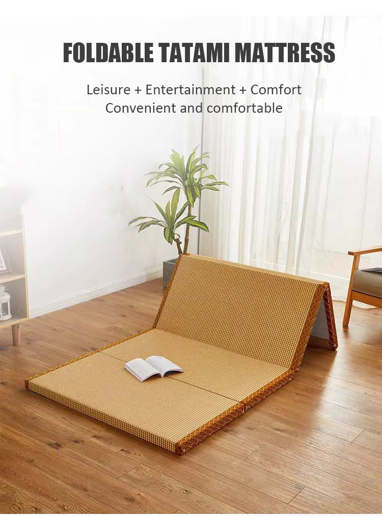 Foldable Tatami Meditation Mattress – Hard 3E Coconut Palm Core | Rattan Yoga Pad & Floor Bed