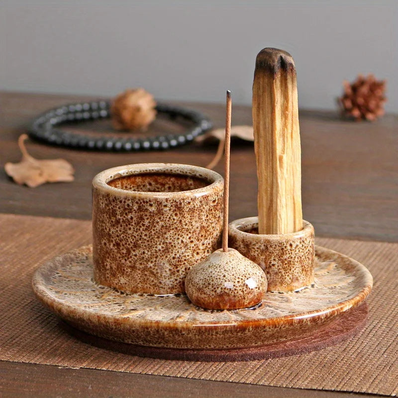 4-in-1 Ceramic Palo Santo &amp; Incense Holder – Meditation & Home Décor Tray