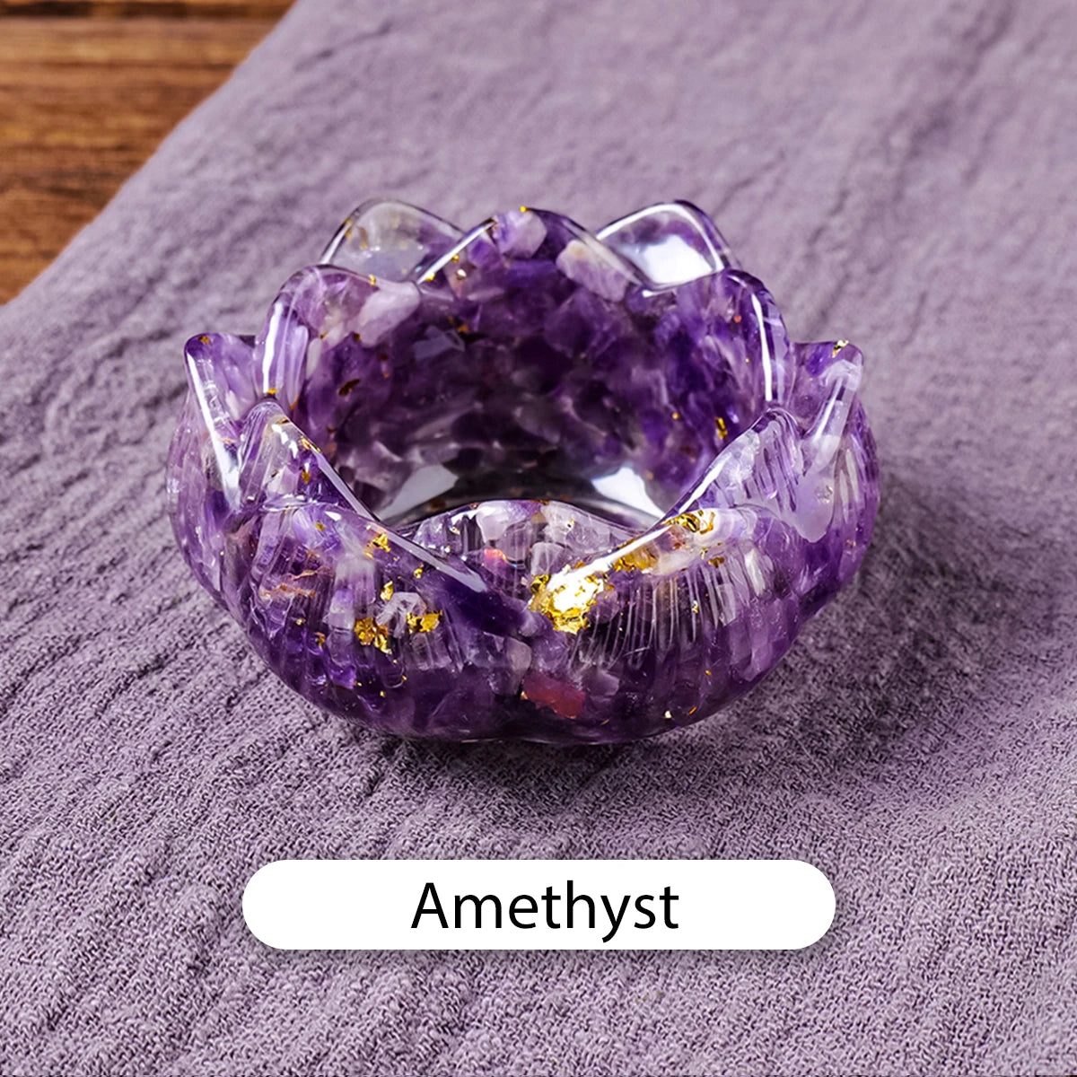 Natural Crystal Lotus Flower Base – Gemstone Candle or Sphere Holder