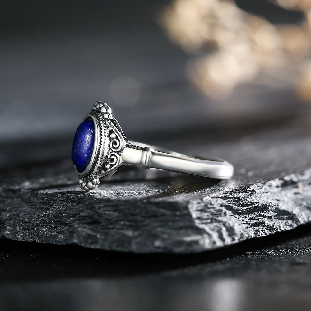 Blue Lapis Lazuli Ring – 925 Sterling Silver | Adjustable Unisex Spiritual Jewelry