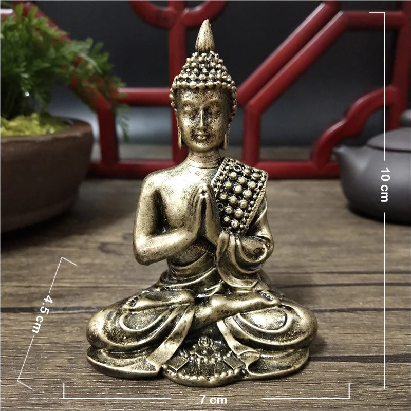 Handmade Resin Buddha Statue – Antique Bronze & Radiant Gold Luck Figurine