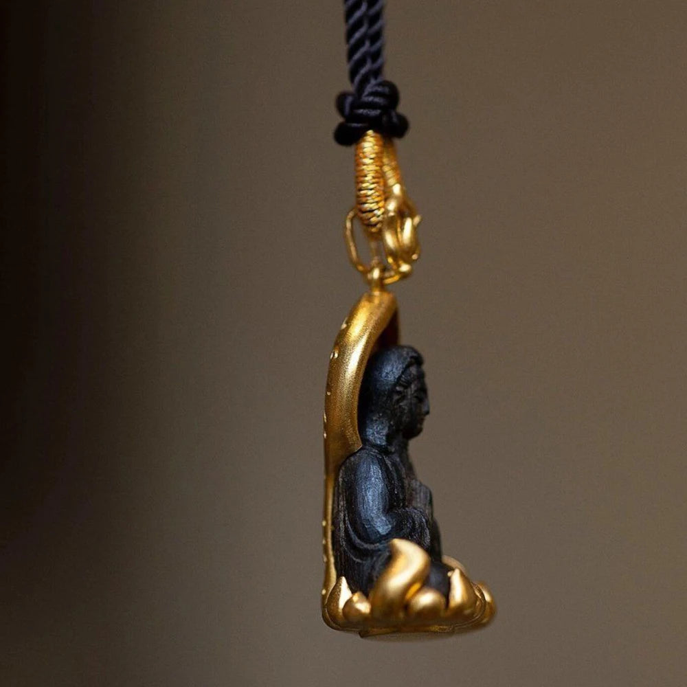 Handmade Guanyin Buddha Pendant Necklace – Adjustable Black Rope Spiritual Jewelry