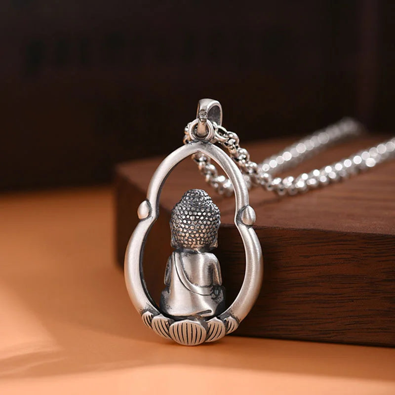 Classic Lotus Buddha Pendant Necklace – Sterling Silver Serenity & Protection