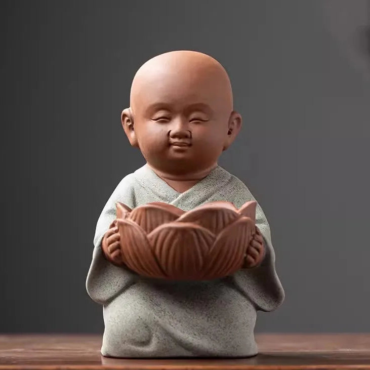 Ceramic Zen Little Monk Tealight Holder – Peaceful Meditation Candle Decor
