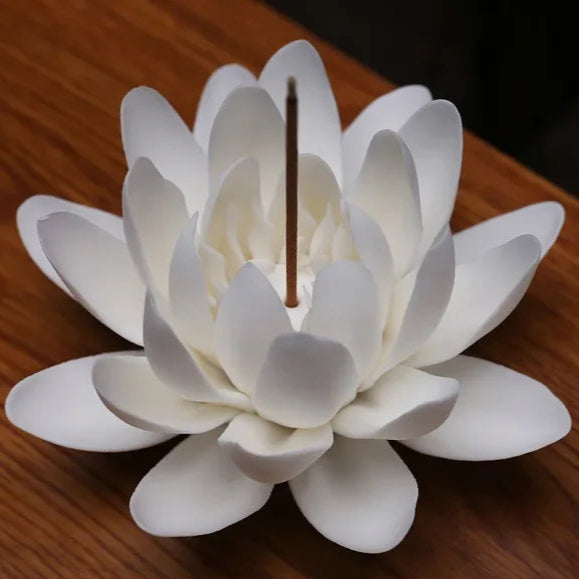 Ceramic White Lotus Incense Burner – Elegant Home & Meditation Décor