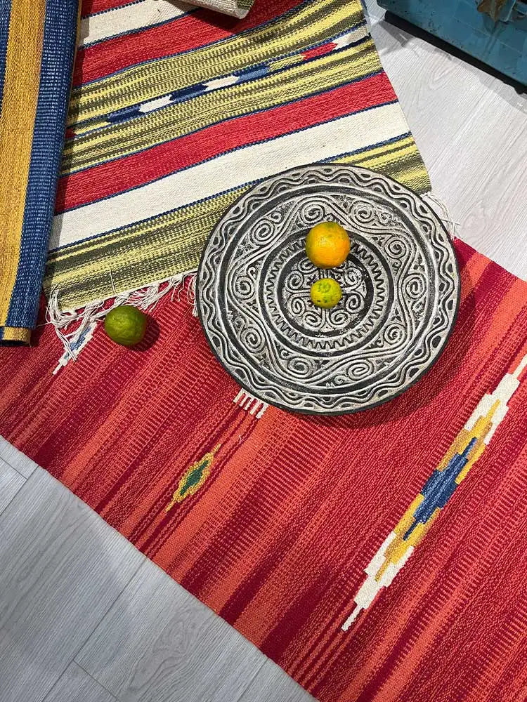 Handwoven Cotton Yoga & Meditation Mat – Extra-Long Foldable Geometric Pattern Rug