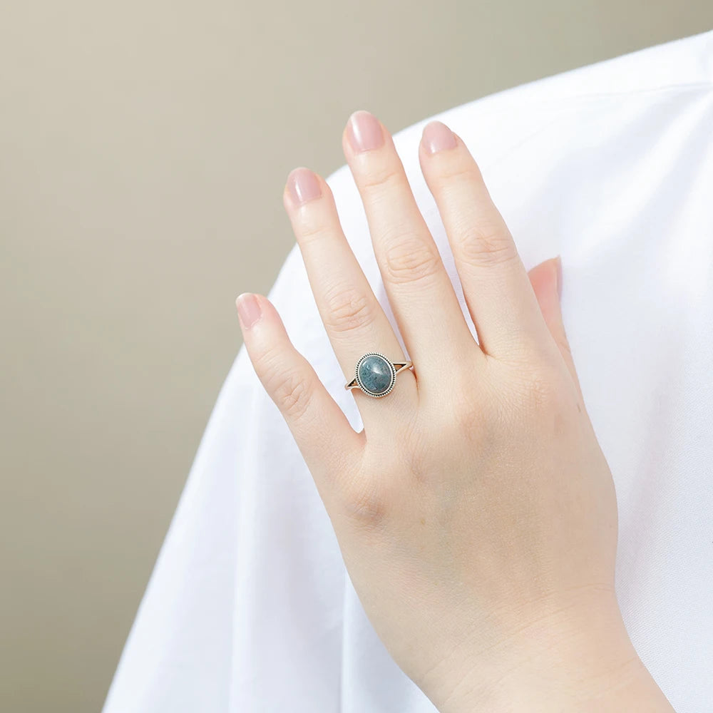 Natural Moss Agate Ring – 925 Sterling Silver | Adjustable Unisex Gemstone Jewelry