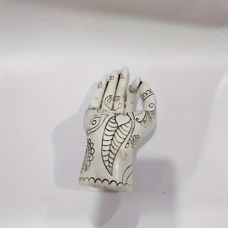 Hand of Serenity Mudra Statue – Henna-Pattern Resin Meditation Decor