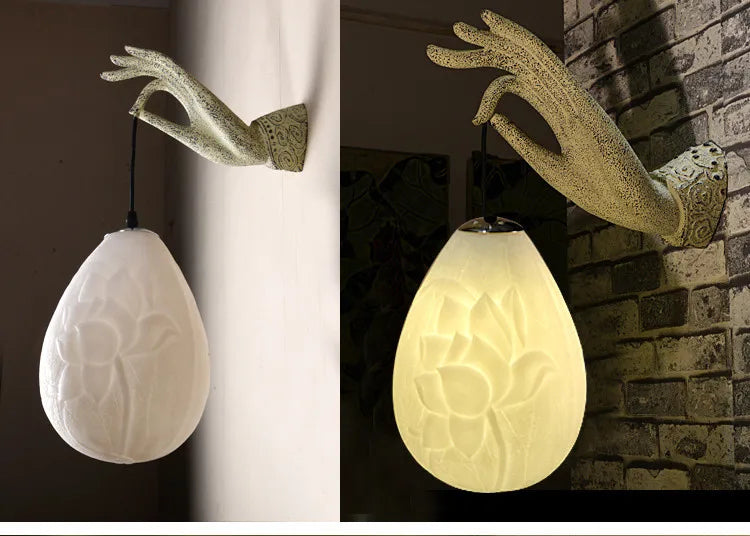 Lotus Buddha Hand Wall Lamp – Zen Inspired Decorative Lighting (Right or Left Hand)