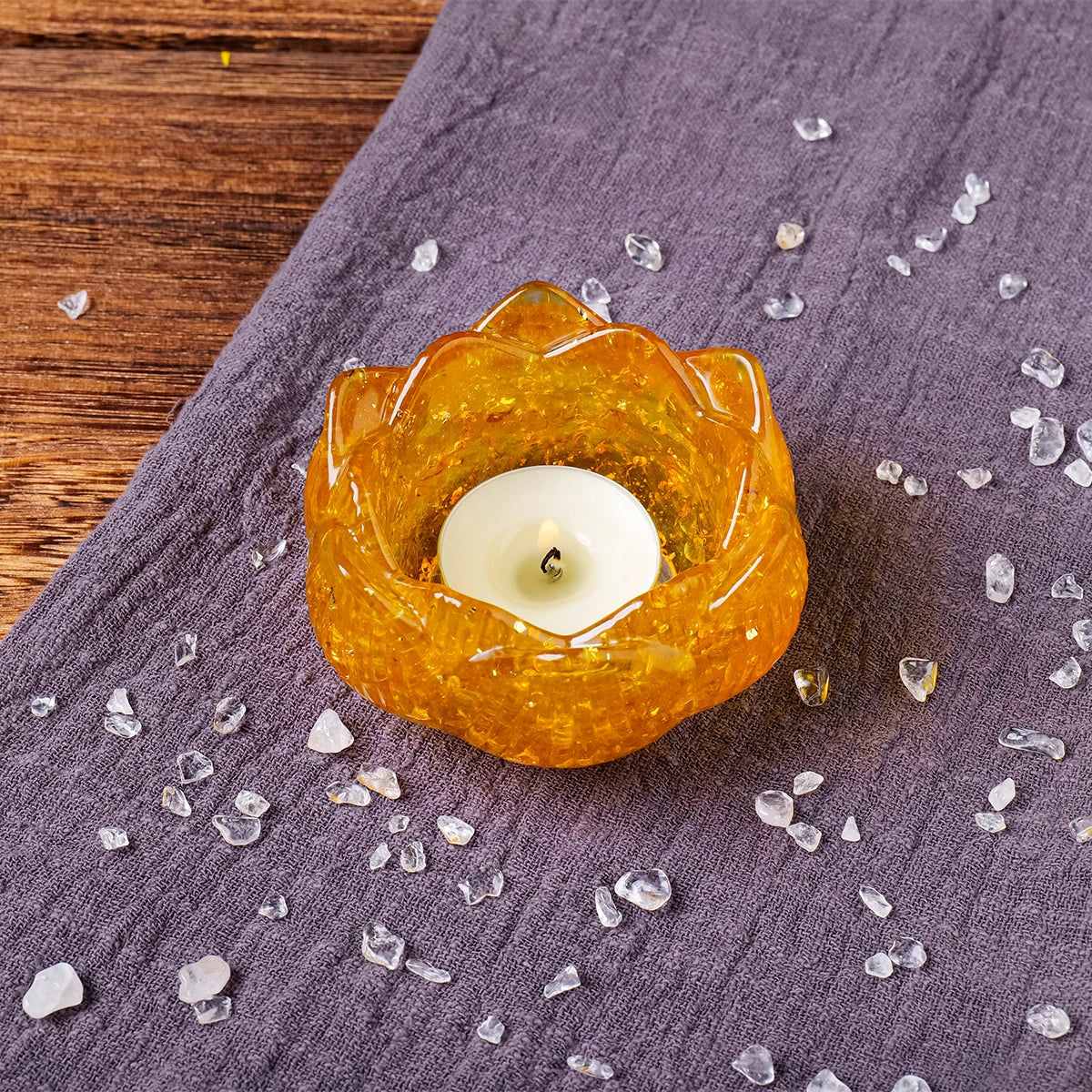 Natural Crystal Lotus Flower Base – Gemstone Candle or Sphere Holder