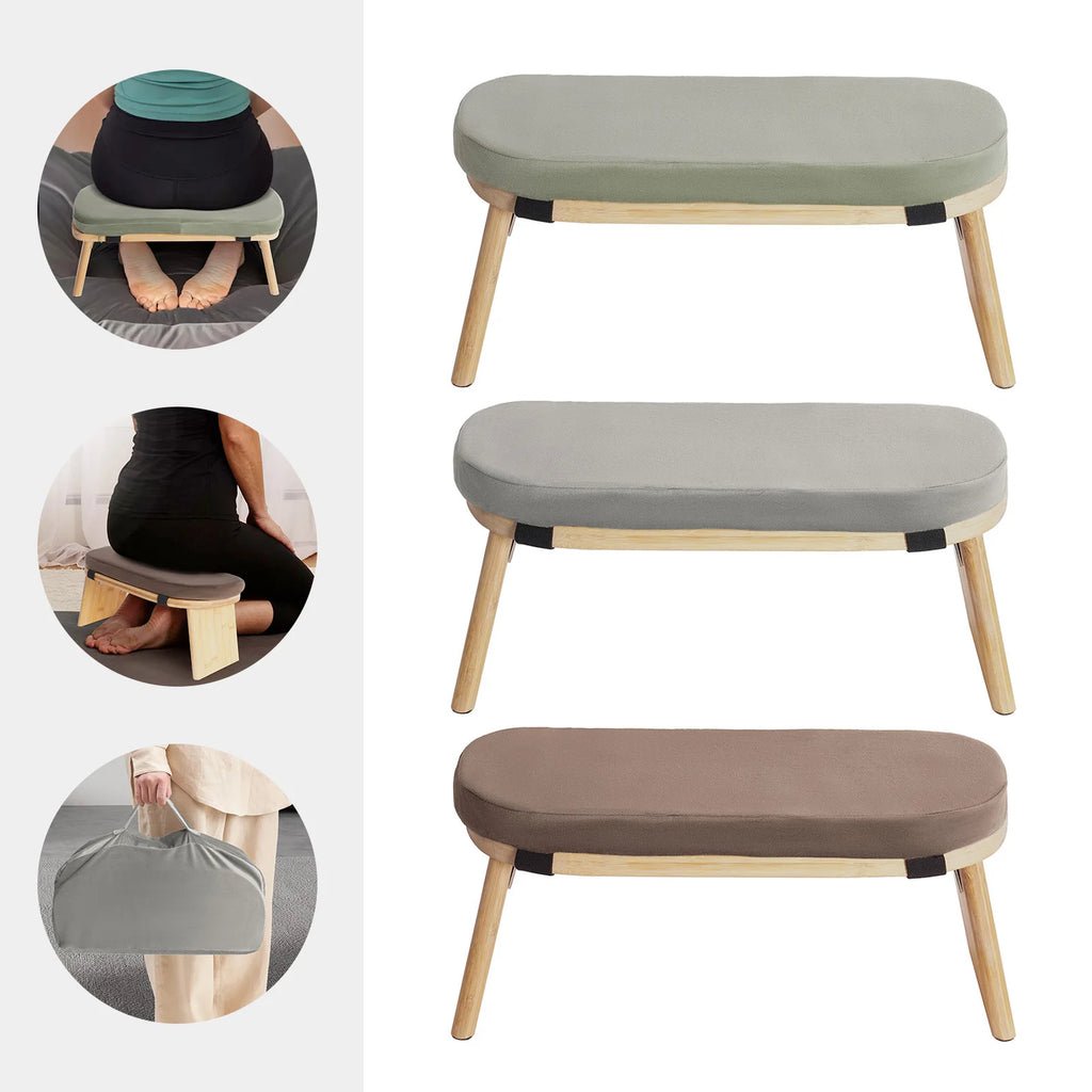 Foldable Bamboo Meditation Bench – Velvet Cushion with 5° Ergonomic Tilt & Carry Bag