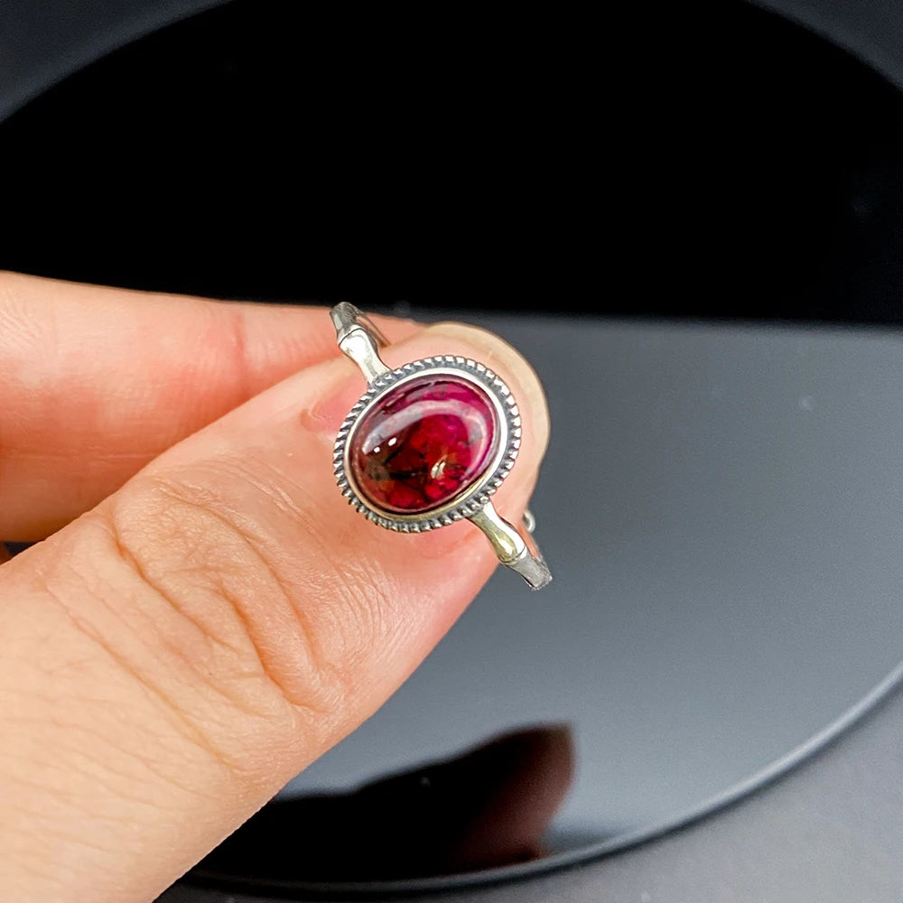 Natural Garnet Ring – 925 Sterling Silver | Adjustable Unisex Deep Red Gemstone Jewelry