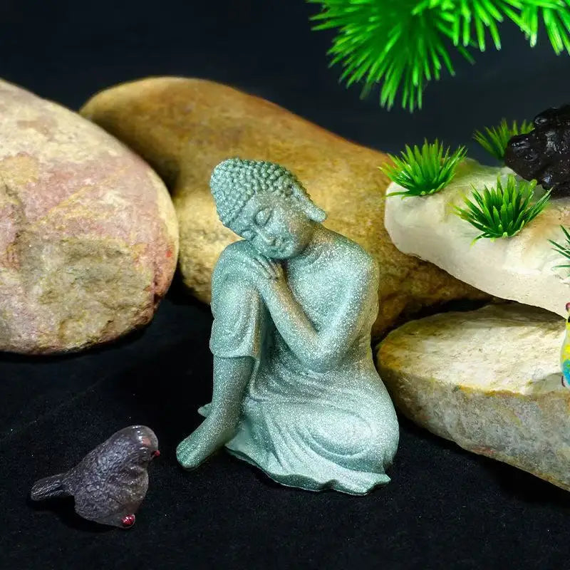 Thailand Buddha Garden Statue  Fish Tank Decoration Buddhism Figurine Desk Tablescape Decor Home Zen Statue Green Sabdstone
