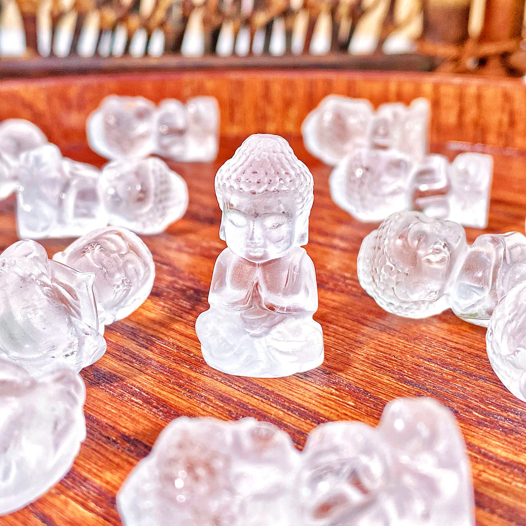 Mini Clear Quartz Buddha Figurine – Hand-Carved Healing Crystal