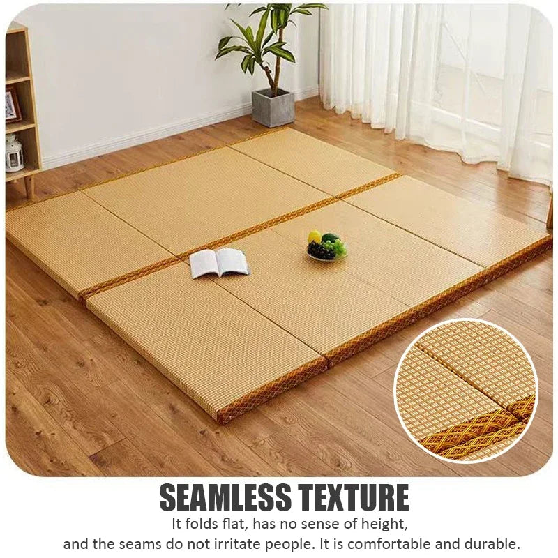 Foldable Tatami Meditation Mattress – Hard 3E Coconut Palm Core | Rattan Yoga Pad & Floor Bed