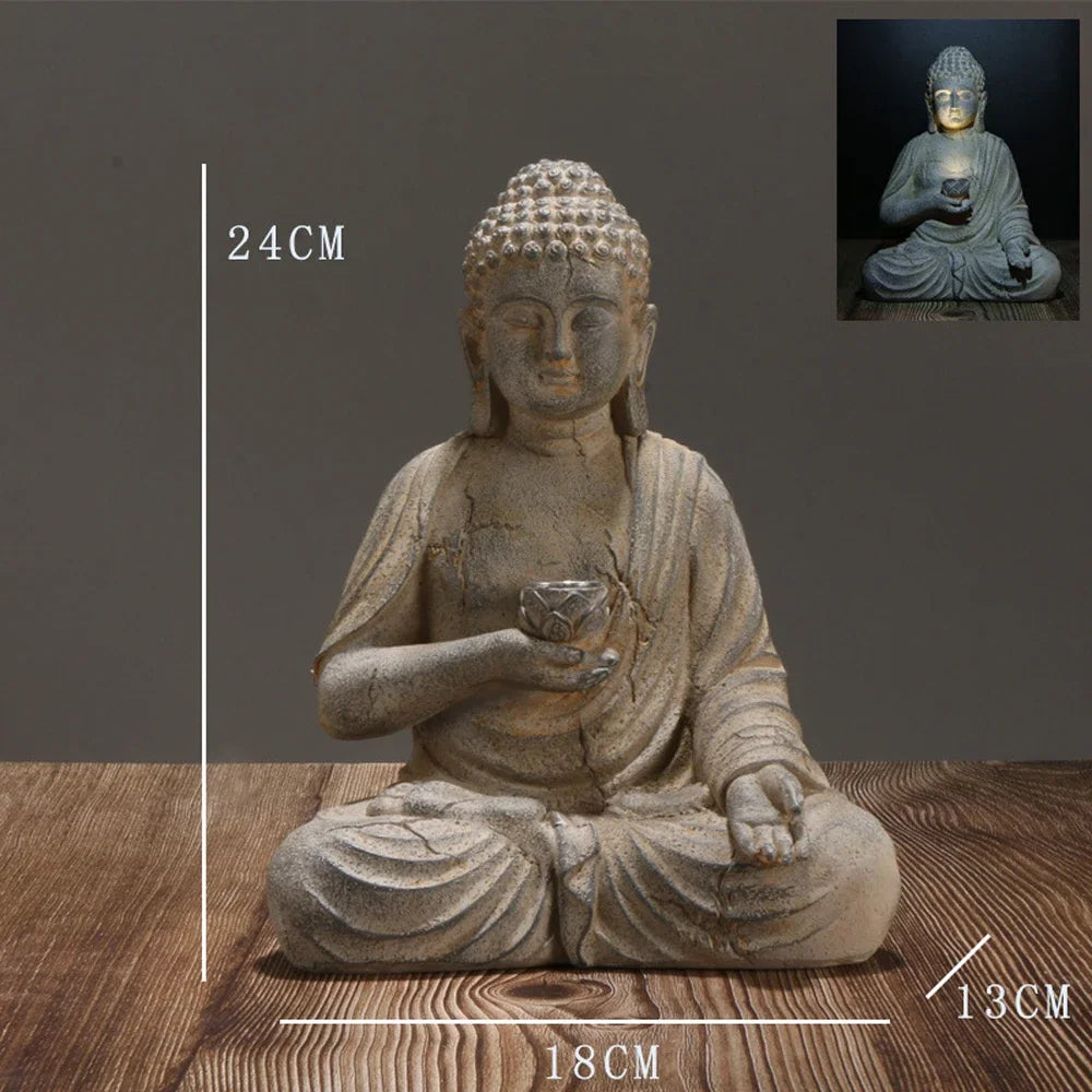Solar-Powered Resin Buddha Statue – Outdoor & Indoor Zen Garden Light | 18×13×24 cm