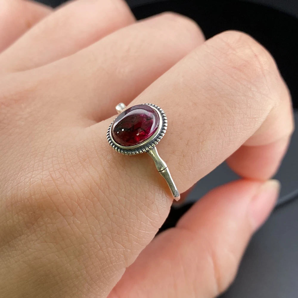 Natural Garnet Ring – 925 Sterling Silver | Adjustable Unisex Deep Red Gemstone Jewelry