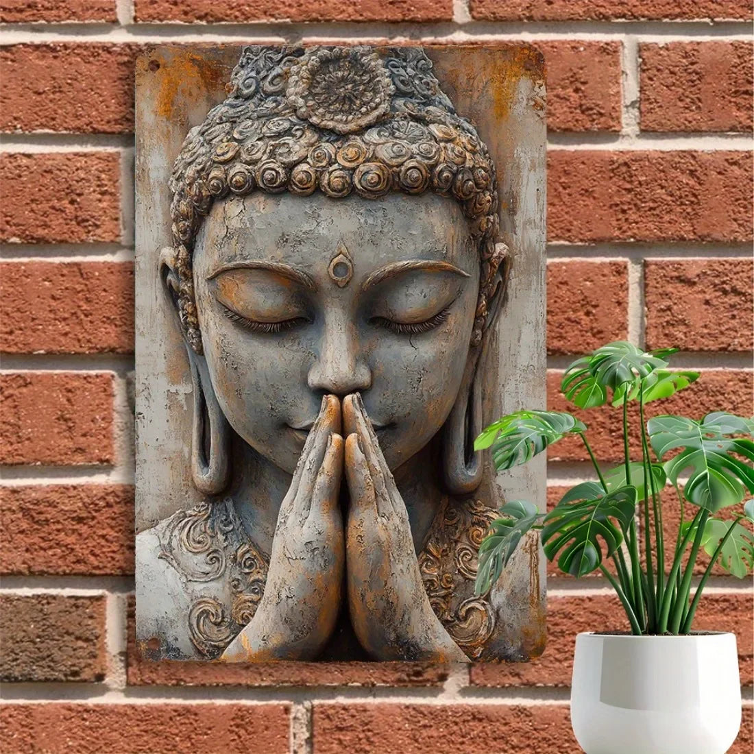Golden Leaf Buddha Tin Sign - Vintage Aluminum Wall Art | 8x12 Inch Zen Decor for Home, Garden & Meditation Space | Spiritual Metal Sign
