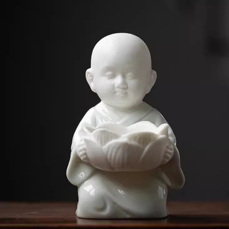 Ceramic Zen Little Monk Tealight Holder – Peaceful Meditation Candle Decor