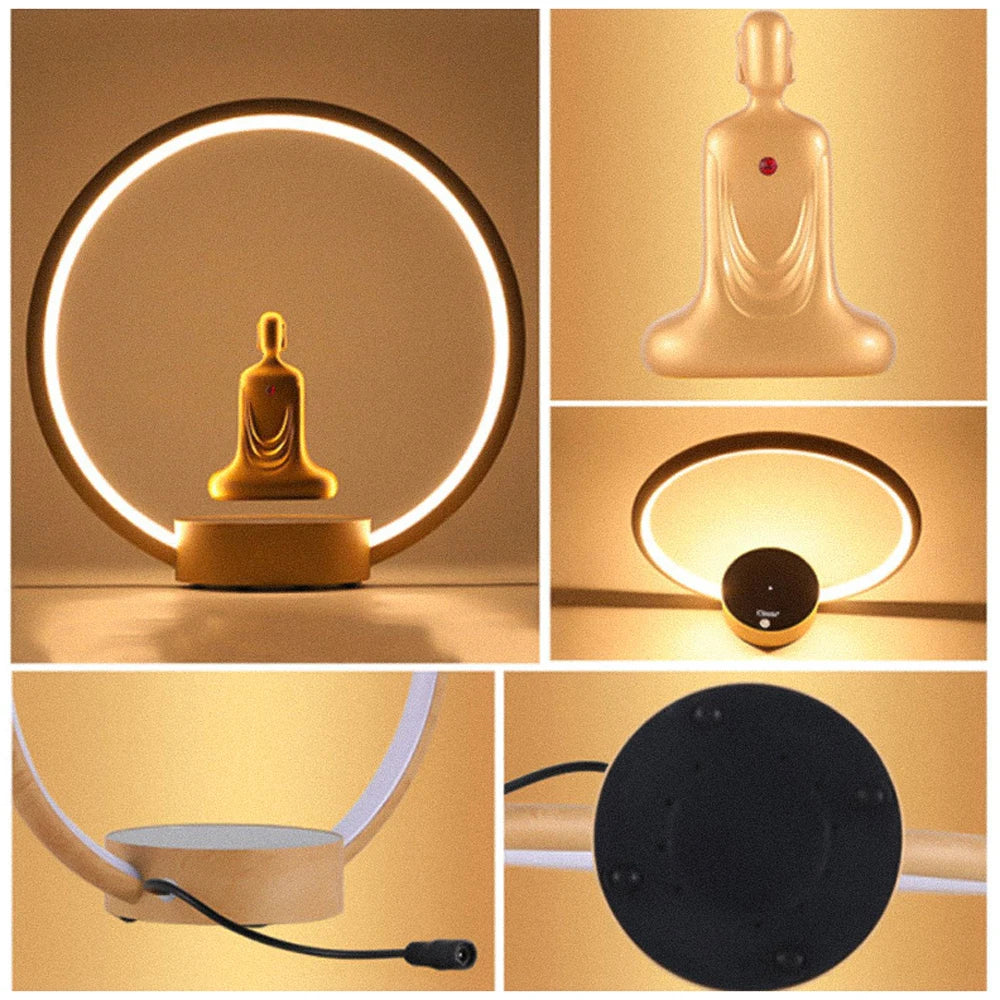 Magnetic Levitation Faceless Buddha Lamp – Gold-Plated Zen Meditation Light with Auto Rotation & Touch Control