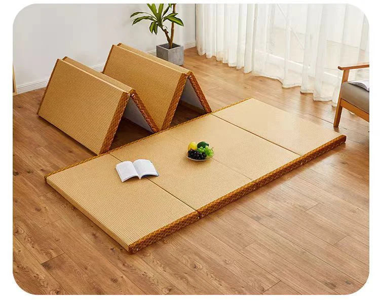 Foldable Tatami Meditation Mattress – Hard 3E Coconut Palm Core | Rattan Yoga Pad & Floor Bed