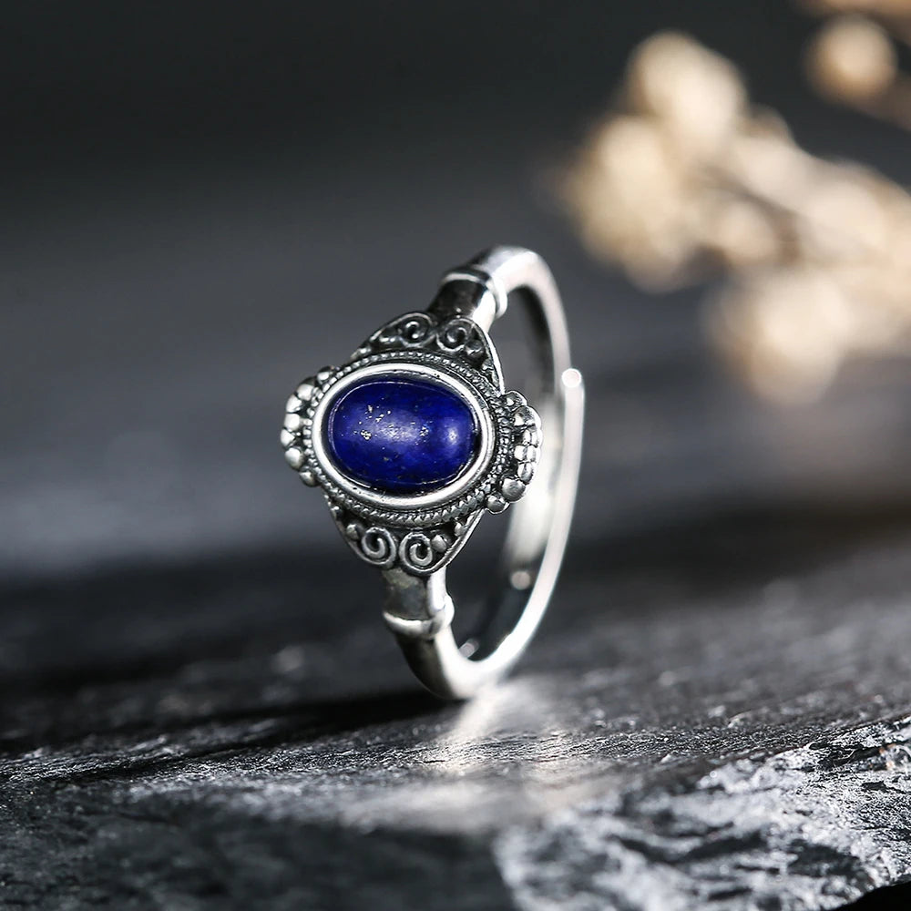 Blue Lapis Lazuli Ring – 925 Sterling Silver | Adjustable Unisex Spiritual Jewelry
