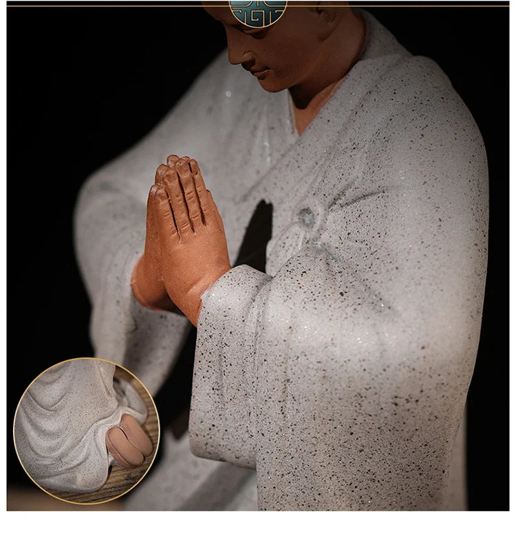 Handmade Ceramic Little Monk Blessing Statue