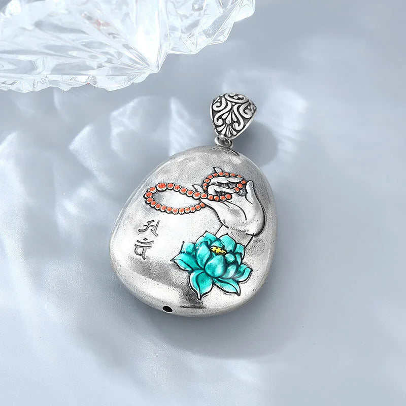 Blessing Heart Sutra Lotus Amulet Necklace – Spiritual Protection & Peace